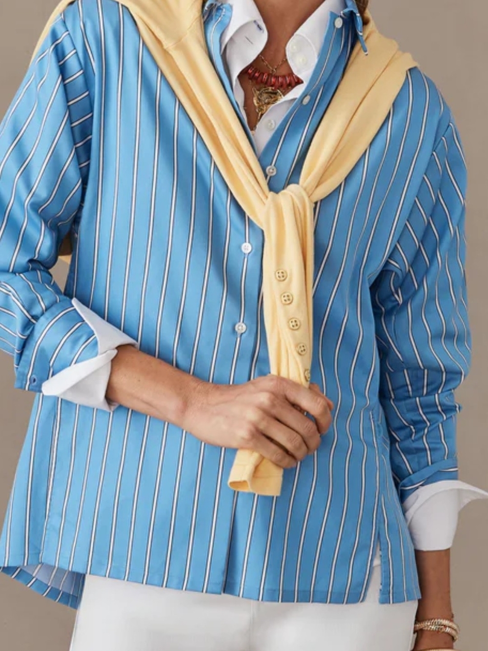 J. McLaughlin Light Blue and White Striped Button-Down Shirt